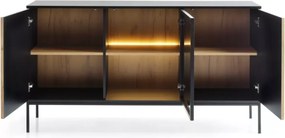 Komoda do salonu Shark 154 cm ryflowana nowoczesna LED szklane drzwi push-to-open metalowy stelaż minimalistyczna
