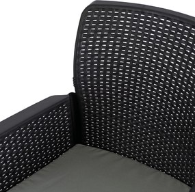 Zestaw Mebli Ogrodowych Stół ARGOS 140-180 cm Orzech/Czarny i 6x Fotel FRESNO Czarny Technorattan Nowoczesny