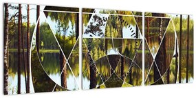 Obraz - Geometryczny kolaż na tle nordyckich lasów (z zegarem) (90x30 cm)
