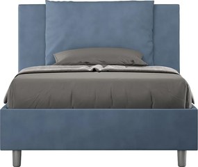 Łóżko wyposażone w stelaż z listwami tapicerowane 120x190 microfibra niebieski Antea