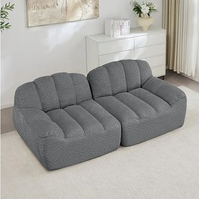 Canapé modulable 2 places en velours côtelé - 68cm d'assise profonds - 210x104x79cm - Gris