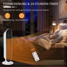 HOMCOM Grzejnik termoelektryczny 2000 Watt   Zdalne sterowanie 24-godzinny timer Oscylacja Metal, Plastik Biały + Czarny 21 x 21 x 63,5 cm