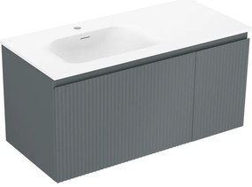 Mexen Rivel szafka łazienkowa 100 cm z umywalką Vela lewą, 1S, 1D, ryflowana, grafit mat/biała mat - 91A23-10047-3-BBFF66-W23L01