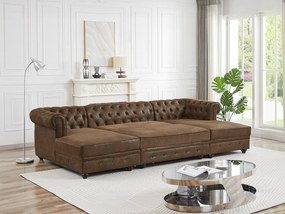 Kanapa narożna wieloosobowa i puf z mikrofibry z efektem postarzanej skóry - CHESTERFIELD