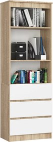 Regał AKORD R60 Dąb Sonoma 60 cm 3 szuflady kolor Biały mat 3 półki 60x35x180 cm
