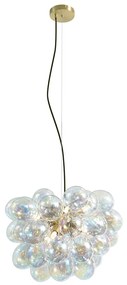 Lampa wisząca Art Deco złota ze szkłem tęczowym 50 cm 8-punktowa - Uvas ArtDeco Oswietlenie wewnetrzne