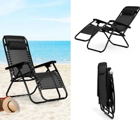 Składany leżak ogrodowy, tarasowy Rimini 009, czarny