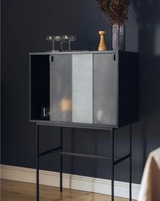 noo.ma szafka wysoka z drzwiami i ozdobnym szkłem 70x40x109 cm, Midnight Blue