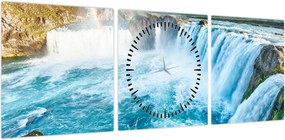 Obraz - Wodospad Godafoss (z zegarem) (90x30 cm)