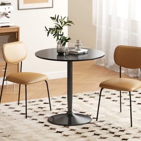 HOMCOM Stół jadalniany dla 2 osób, okrągły blat Ø80 cm, MDF i Stal, antypoślizgowy, Czarny, 75W cm