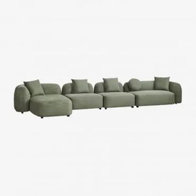 Sofa Modułowy Z Lewym Szezlongiem, 4-częściowy, Z Tkaniny Chenilla Coco Szenila Szałwiowa Zieleń - Sklum