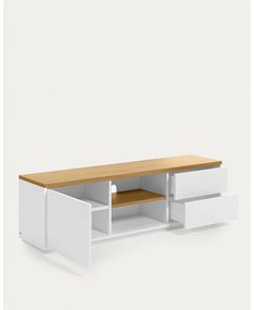 Biała szafka pod TV w dekorze dębu 150x44x36 cm Abilen – Kave Home