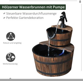 Outsunny Dekoracyjna fontanna ogrodowa kaskadowa drewniana 2-poziomowa ciemny brąz 44x44x58 cm | Aosom PL