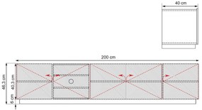Szafka RTV Asha 200 cm pięciodrzwiowa z ryflowanym frontem - czarny mat