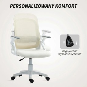 HOMCOM Oddychające siatkowe krzesło biurowe, ergonomiczne krzesło obrotowe z podnoszonymi podłokietnikami i podparciem lędźwiowym, białe | Aosom PL
