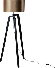 Lampa podłogowa czarna z aksamitnym abażurem w kolorze brązu 50 cm - Puros