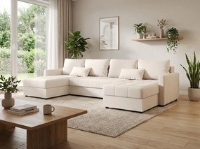 Rozkładana sofa narożna w kształcie U VENORIA 285x146 cm, kremowa + 2 poduszki GRATIS