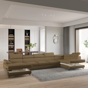 Masseno Narożnik MONTIVA z funkcją spania i pojemnikiem na pościel Narozniki U, Rozkładana sofa - Miodowy, QUELLE 17