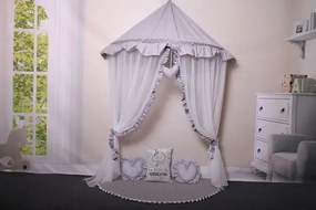 Szaro-biały baldachim dziecięcy z 3 poduszkami matą L3-S80