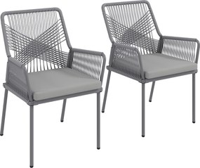 Outsunny Zestaw 2 Krzeseł Ogrodowych, Krzesła Tarasowe, Zdejmowane Poduszki, Oparcie, Podłokietniki, Stal, Rattan, Ciemnoszary