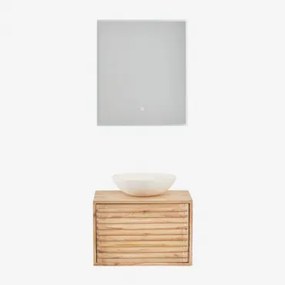 Zestaw Wiszących Mebli Łazienkowych Z Drewna Deleyna Naturalna & Cement Okrągły Biały Ø40 Cm Zavion & - Sklum