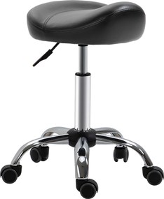 HOMCOM Taboret Salonowy z Siedziskiem Siodłowym, Regulowany, Ekoskóra, 48x48x54-69cm, Czarny