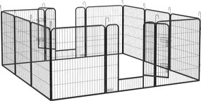 PawHut Zagroda dla szczeniąt, 12 paneli, składana z 2 drzwiami, 12 stalowych paneli, każdy 80 x 100 cm, szara | Aosom PL