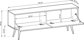 Nowoczesna szafka RTV Melvo z ryflowanymi frontami na wysokich nóżkach 135 cm z push to open i pojemnym wnętrzem