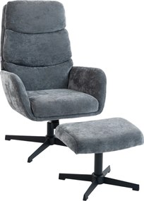 HOMCOM Fotel tapicerowany z podnóżkiem, fotel lounge z wysokim oparciem, metalowa podstawa, do salonu, sypialni, szary | Aosom PL