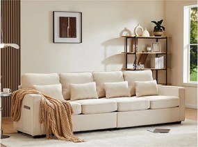 Kanapa stała 4-osobowa z tkaniny lnianej - z kieszeniami po bokach - Beżowa