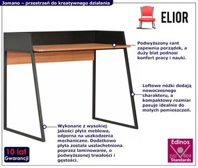 Czarne nowoczesne biurko z drewnianym blatem - Jomano