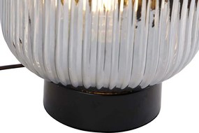 Lampa stołowa art deco czarna z dymionym szkłem - Karel