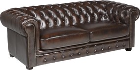 Kanapa 3-osobowa Chesterfield BRENTON 100% skóry bawolej - Kolor: brązowy z kasztanowymi refleksami