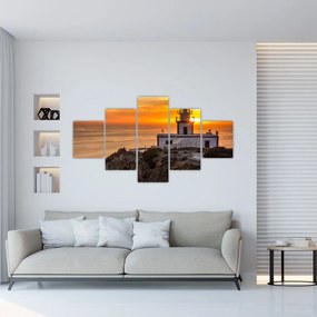 Obraz latarni morskiej o zachodzie słońca (125x70 cm)