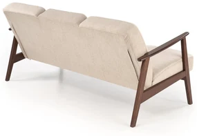 MILANO 3S sofa beżowy, ciemny orzech 3 osobowa tkanina drewno retro