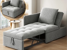 Wygodne sofa z funkcją spania 177x68x65 cm - Wielofunkcyjna sofa 3 w 1 - Len - Regulowane oparcie - Jasnoszary