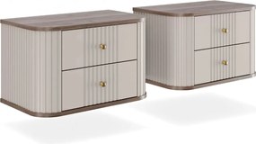 Zestaw szafek nocnych wiszących Vesper 56 cm - kaszmir / orzech / złote uchwyty