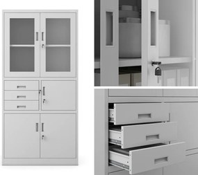 Biurowa szafa aktowa z sejfem Filip 90x40x185 cm szara