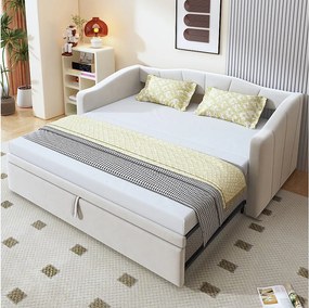 Łóżko dziecięce 90 x 200 cm - z dnem z listew - aksamit - beżowe - bez materaca