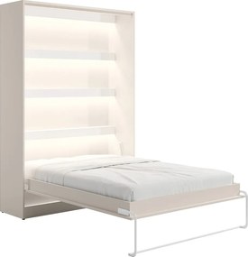 Łóżko chowane w szafie  w szafie  160 x 200 cm - Otwieranie pionowe manualne - Z oświetleniem LED - Beżowe - RAPILI