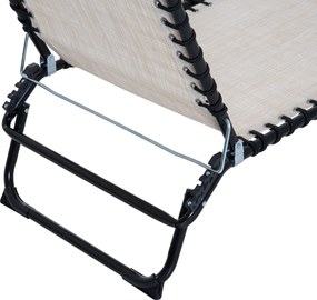 Outsunny Leżak Składany Ogrodowy Beżowy Stal i Tkanina Siatkowa 4 Stopnie Regulacji Oparcia 197x58x76cm | Aosom PL