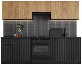 Komplet mebli kuchennych z blatem dąb artisan + czarny  B2-D26
