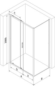 Mexen Exo kabina prysznicowa rozsuwana 100 x 80 cm, transparent, czarna - 8151-100-080-70-00