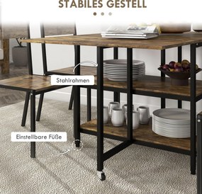 HOMCOM Stół składany do jadalni z kółkami i regulacją nóżek styl industrialny 140x80x75 cm brązowy czarny | Aosom PL