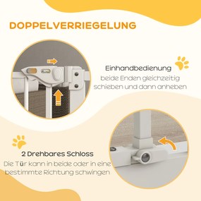 PawHut Bramka Ochronna dla Psów, Absperrgitter, Bramka dla Zwierząt, Metal, Tworzywo Sztuczne, 74-87 cm, Biały