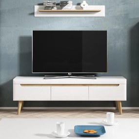 Szafka RTV stojąca NORDICO 160 cm do Salonu pod Telewizor 3 Szuflady - Biały
