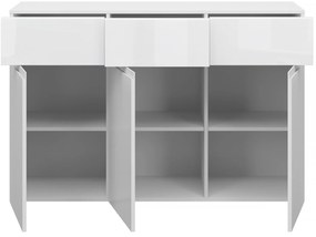 Komoda Trzydrzwiowa z Szufladami do Salonu MIST 135 cm Biały połysk Nowoczesna