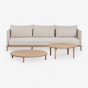 Zestaw Ogrodowy Z 3-osobową Sofą I 2 Okrągłymi Stolikami Kawowymi Z Drewna Akacjowego Olivia Jasny Akacjowy Brąz & Jasny Akacjowy Brąz - Sklum