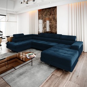 Masseno Narożnik CASONE z funkcją spania i pojemnikiem na pościel Narozniki U, Rozkładana sofa - Niebieski, MONOLITH 77