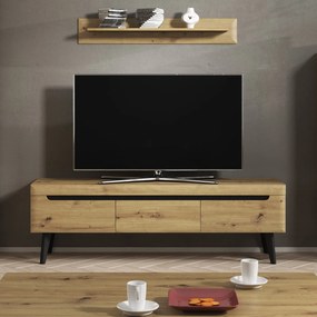 Szafka RTV stojąca NORDICO 160 cm do Salonu pod Telewizor 3 Szuflady - Dąb artisan